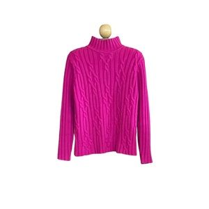 Karen Scott Petites MED Pink Cable Design Sweater Comfy Machine Washable EUC!